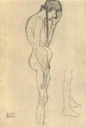 Standing Old Woman in Profile Facing Left